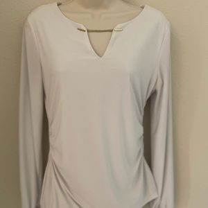 White House black market cream blouse w gold chain detail